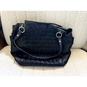 COACH NorthSouth Black Woven Leather Handbag Hobo